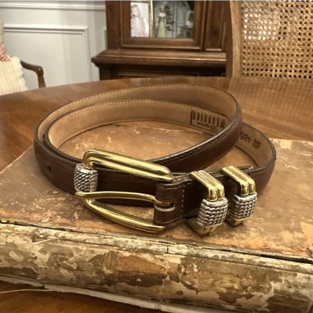 Brighton Classics Two Tone Leather Embossed Brown Belt -Medium/Large